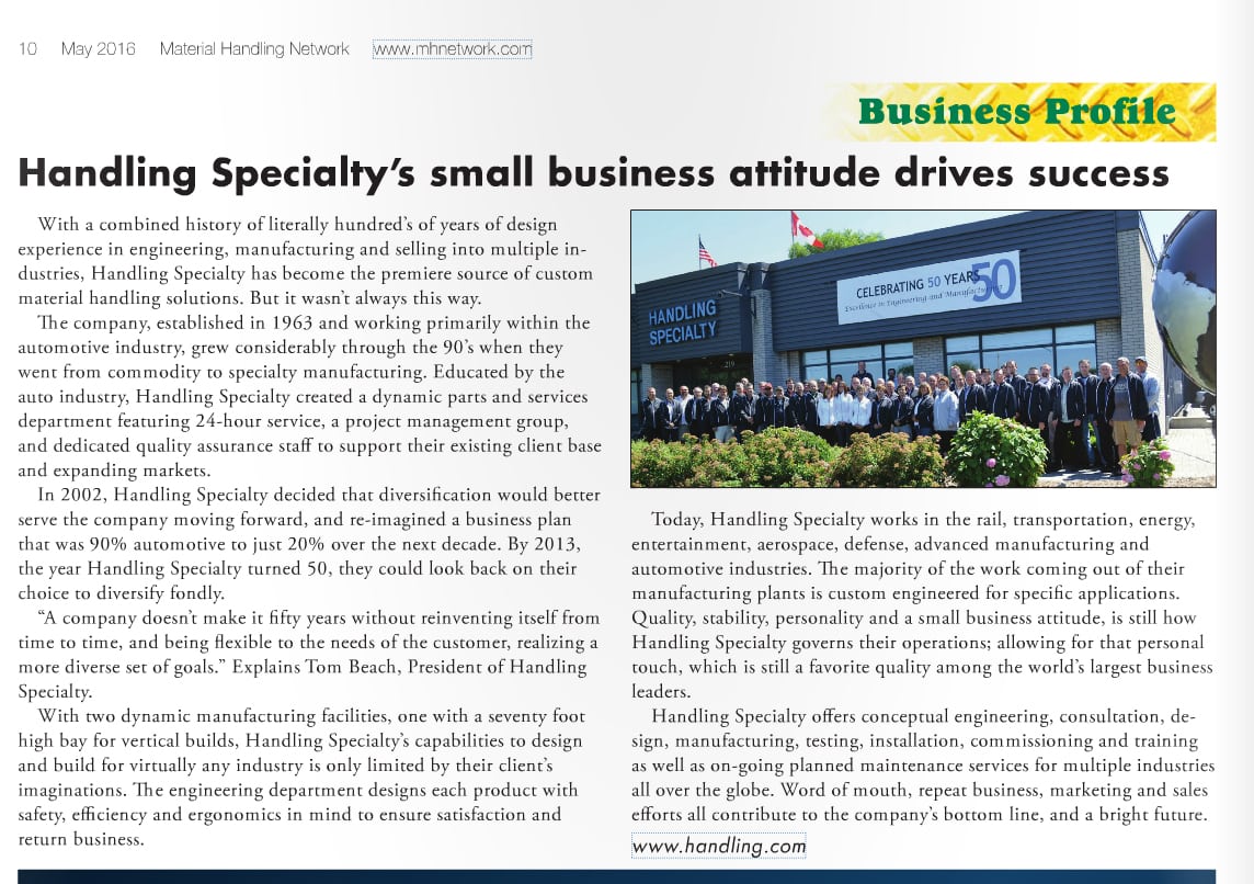 Appearing in Material Handling Network Magazine Handling