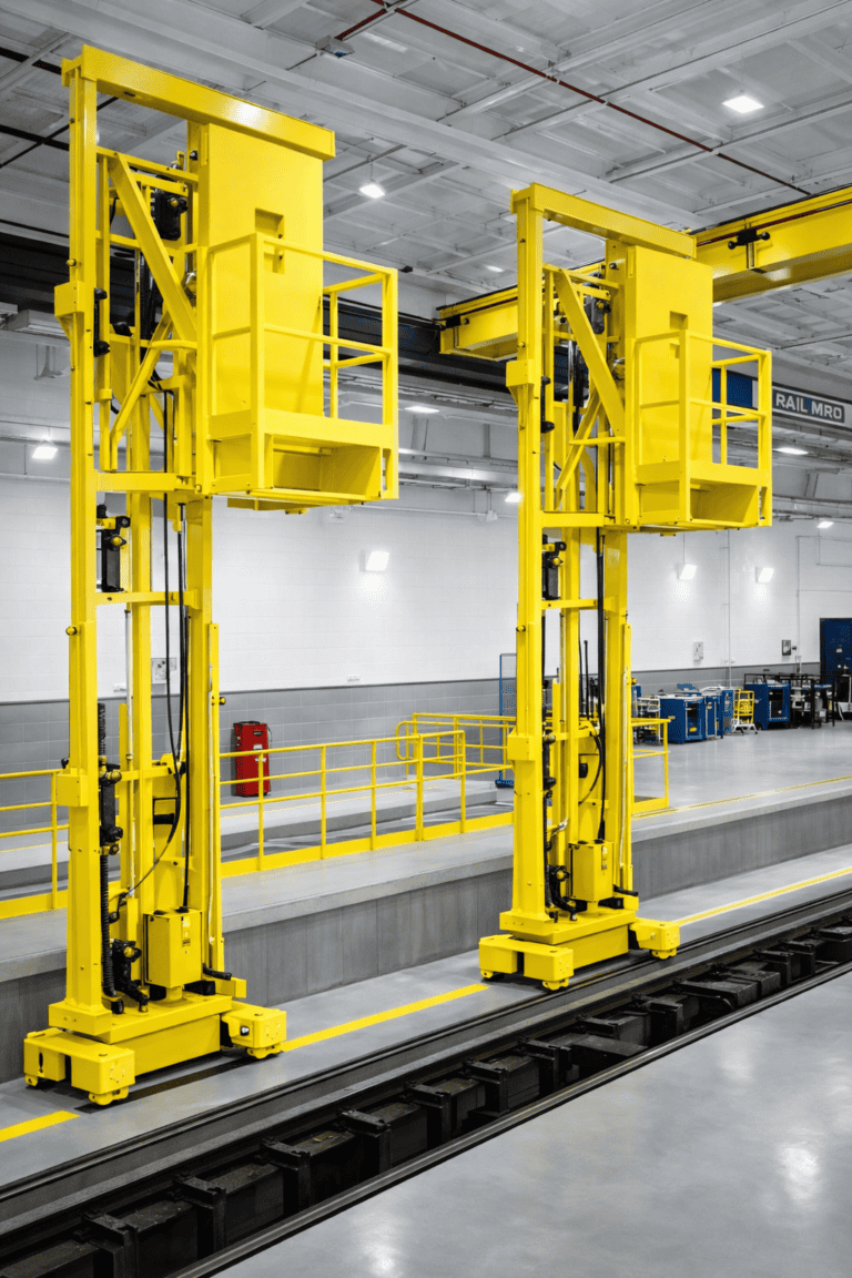 Self propelled paint booth lifts for rail