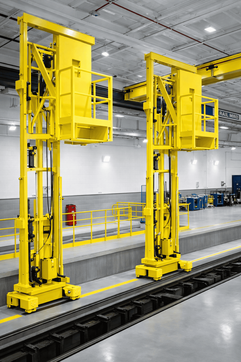 Self propelled paint booth lifts for rail