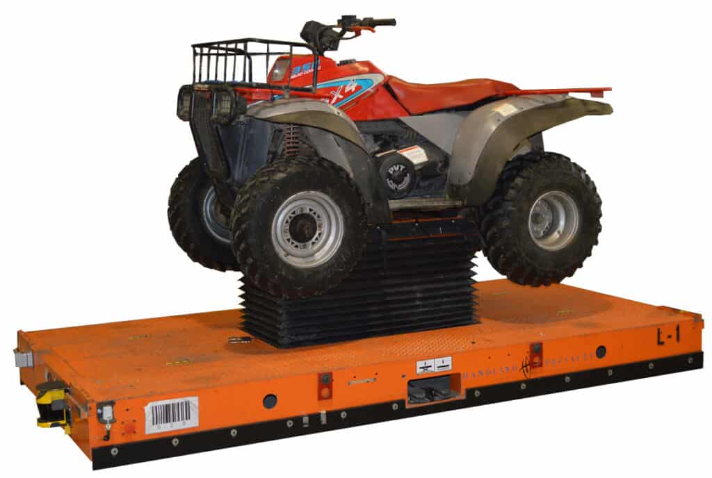 ATV assembly line guided vehicle. A guided vehicle is an excellent choice when moving products through the assembly processes.