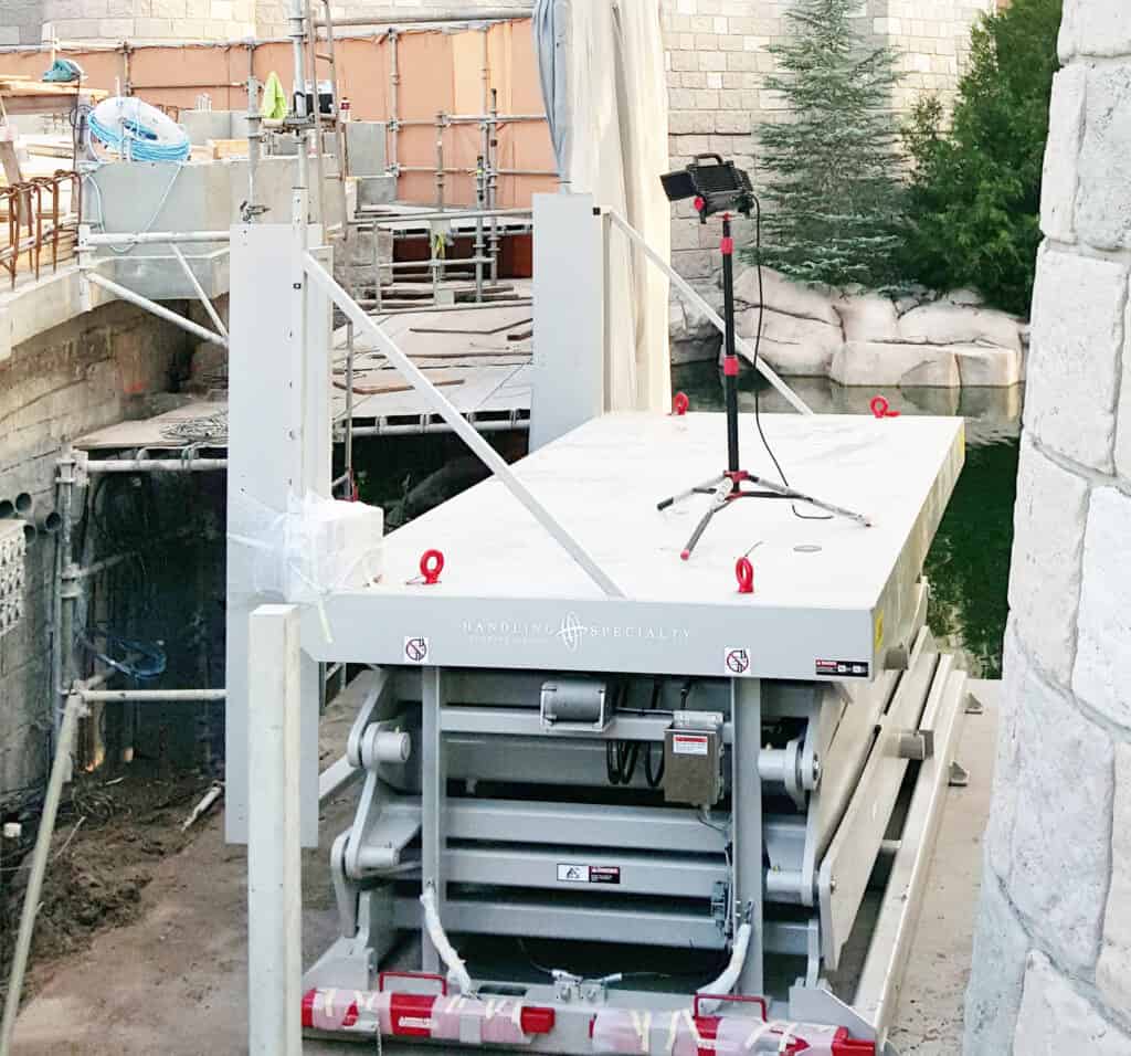 Lighting scissor lifts detail on site