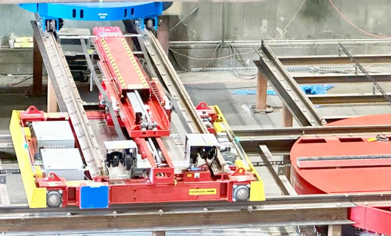 Rail guided vehicles with turntable system in application