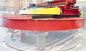 Rail guided vehicles with turntable system with load