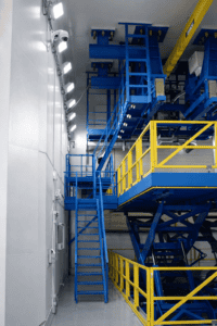 Industrial-staircase-with-blue-and-yellow-accents