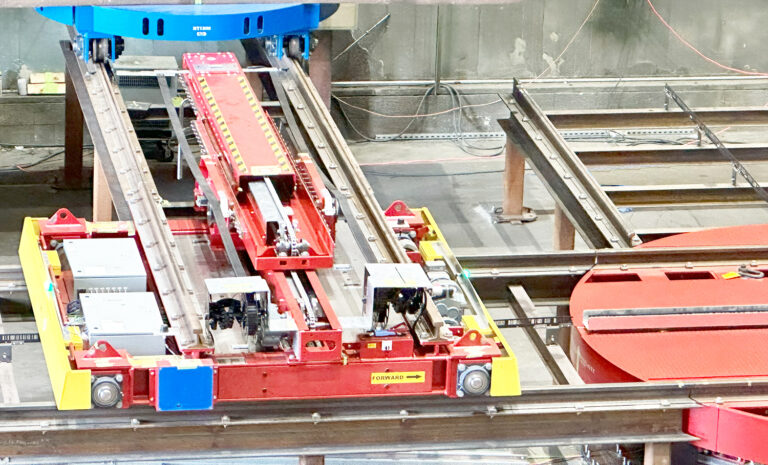 Rail guided vehicles with turntable system in application