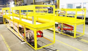 Scissor lift personnel platforms lowered