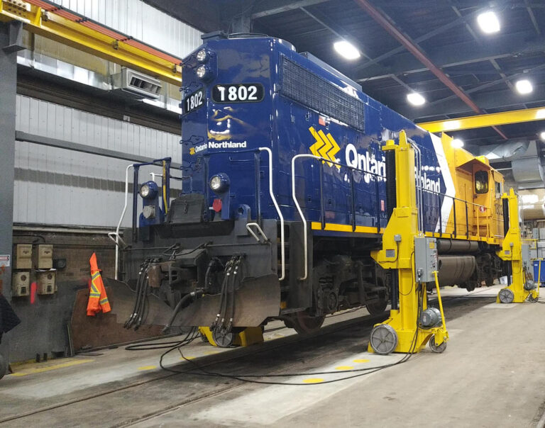 Train lifted on Jacks